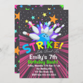 Bowling Uitnodigingen, Bowling Verjaardagsfeest Ui Kaart (Voorkant / Achterkant)