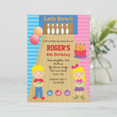 Bowling Uitnodigingen (Jongen Meisje Tweeling Blon (Staand voorkant)