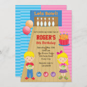 Bowling Uitnodigingen (Jongen Meisje Tweeling Blon (Voorkant / Achterkant)