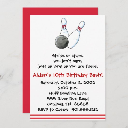 Bowling-uitnodigingen Kaart (Voorkant / Achterkant)
