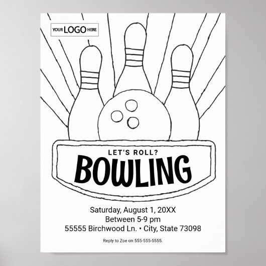 Bowling Verjaardag Bowling Art Kleurkunst Activite Poster (Voorkant)