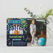 Bowling Verjaardag Foto uitnodiging (Staand voorkant)