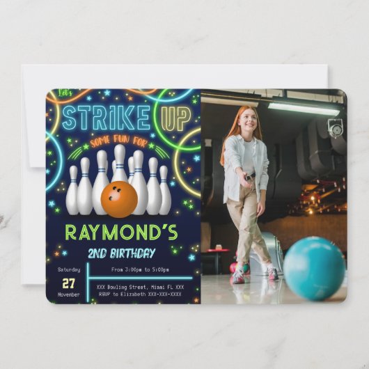 Bowling Verjaardag Foto uitnodiging (Voorkant)