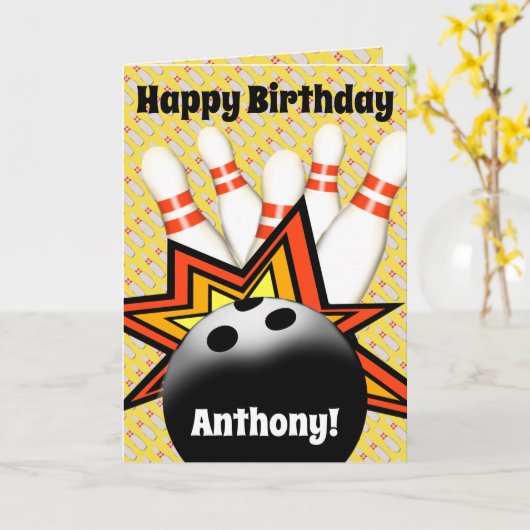 Bowling Verjaardag Kaart (Gele Bloem)