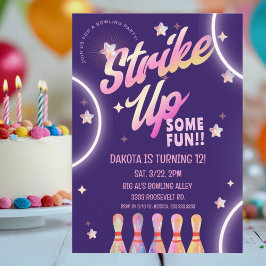 Bowling Verjaardag Neon Pink Party Kaart