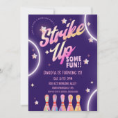 Bowling Verjaardag Neon Pink Party Kaart (Voorkant)