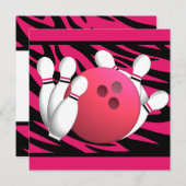Bowling Verjaardag Neon Roze en Zebra Strepen Kaart (Voorkant / Achterkant)