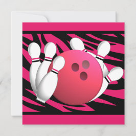 Bowling Verjaardag Neon Roze en Zebra Strepen Kaart