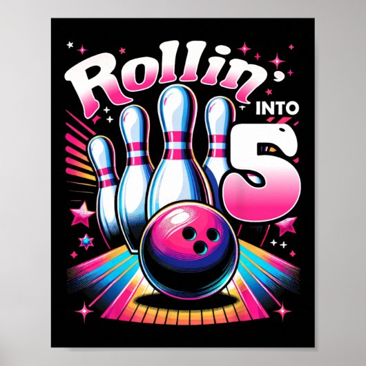 Bowling Verjaardag Rollin In 5 Partij 5e Verjaarda Poster (Voorkant)