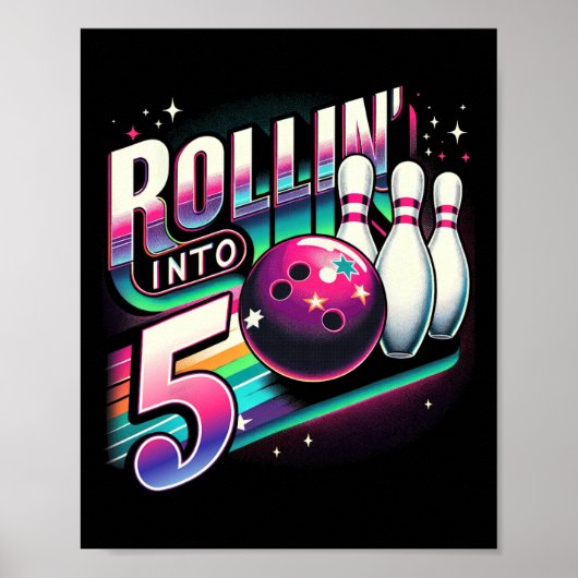 Bowling Verjaardag Rollin Into 5 Feestje 5de Verja Poster (Voorkant)
