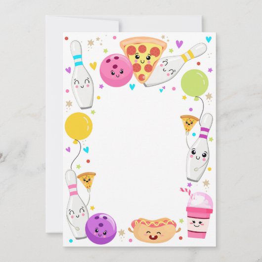 Bowling Verjaardag Uitnodiging Bowling Pizza Party (Achterkant)