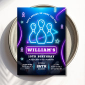 Bowling Verjaardag Uitnodiging, Glow Neon Party Bo Kaart