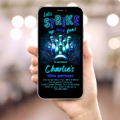 Bowling Verjaardag Uitnodiging Jongens Blauw Neon 