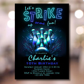 Bowling Verjaardag Uitnodiging Jongens Blauw Neon 