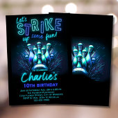 Bowling Verjaardag Uitnodiging Jongens Blauw Neon 