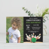 Bowling Verjaardag Uitnodiging Verjaardagsfeest Gr (Staand voorkant)