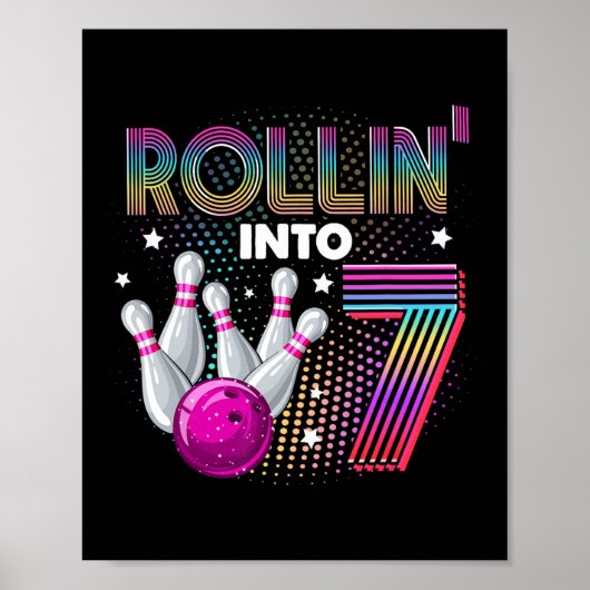 Bowling verjaardagsfeest rolt in 7 7e verjaardag poster (Voorkant)