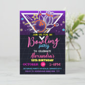 Bowling Verjaardagsfeest, Strike Neon Party Kaart (Staand voorkant)