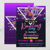 Bowling Verjaardagsfeest, Strike Neon Party Kaart (Voorkant / Achterkant)