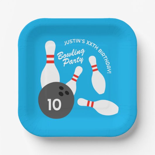 Bowling Verjaardagsfeest thema vierkant papier bor Papieren Bordje (Voorkant)