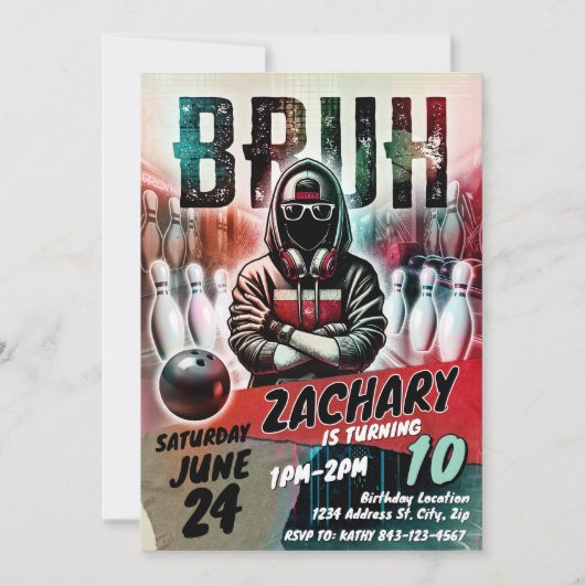 Bowling Verjaardagsfeest Uitnodiging | BRUH YOU IN (Voorkant)