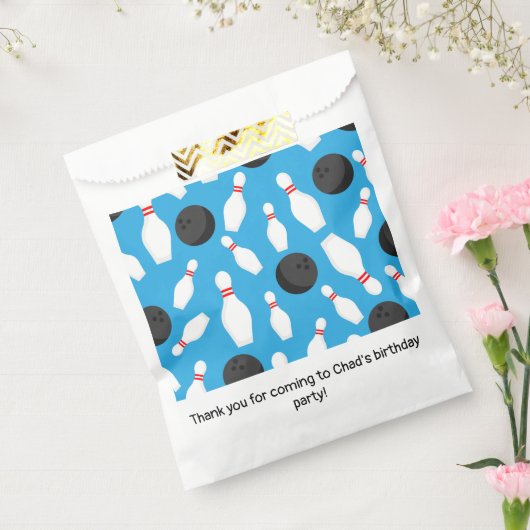 Bowling verjaardagsfeestje blauw bedankzakje (Gezegeld)