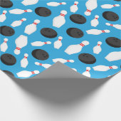 Bowling verjaardagsfeestje blauw cadeaupapier (Hoek)