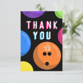 Bowling Verjaardagsfeestje Cosmic Bowling Neon Ora Bedankkaart (Staand voorkant)