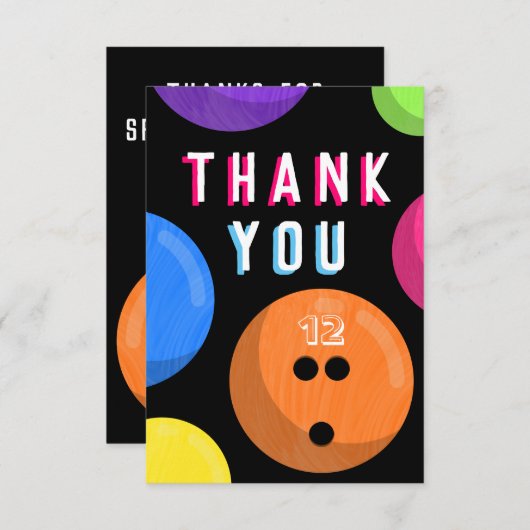 Bowling Verjaardagsfeestje Cosmic Bowling Neon Ora Bedankkaart (Voorkant / Achterkant)