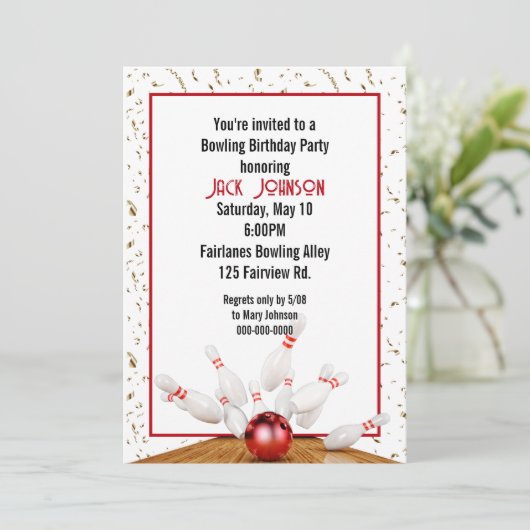 Bowling verjaardagsfeestje kaart (Staand voorkant)