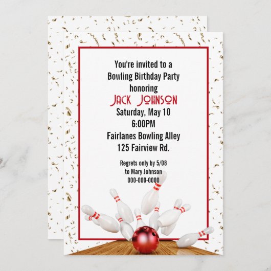 Bowling verjaardagsfeestje kaart (Voorkant / Achterkant)