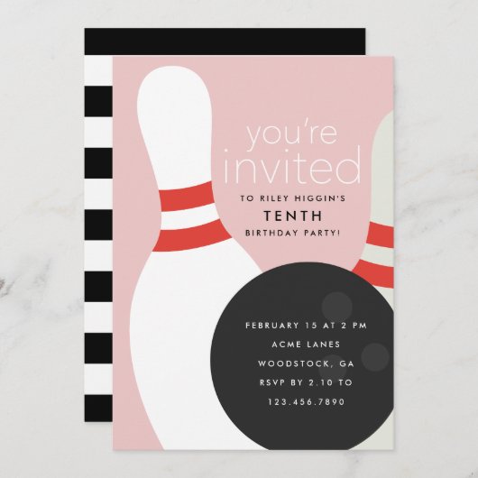 Bowling Verjaardagsfeestje Kaart (Voorkant / Achterkant)