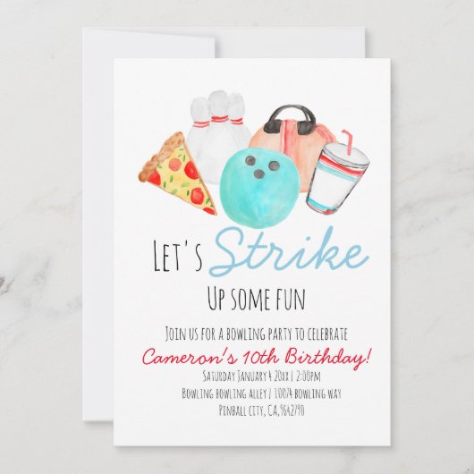 Bowling verjaardagsfeestje kind uitnodiging (Voorkant)