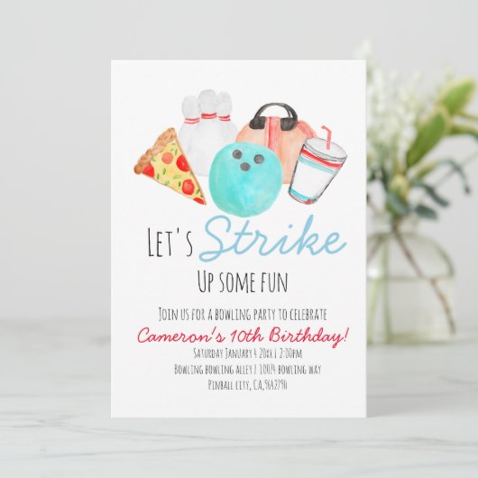 Bowling verjaardagsfeestje kind uitnodiging (Staand voorkant)