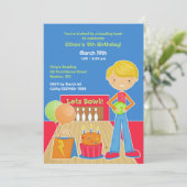 Bowling verjaardagsfeestje platte uitnodiging (Staand voorkant)