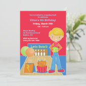 Bowling verjaardagsfeestje platte uitnodiging (Staand voorkant)