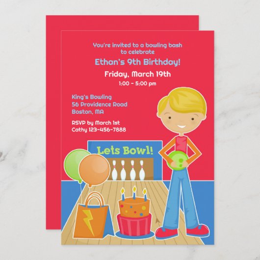 Bowling verjaardagsfeestje platte uitnodiging (Voorkant / Achterkant)