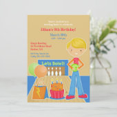 Bowling verjaardagsfeestje platte uitnodiging (Staand voorkant)