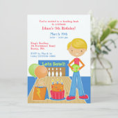 Bowling verjaardagsfeestje platte uitnodiging (Staand voorkant)