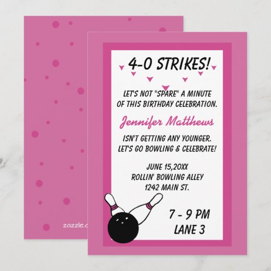 Bowling Verjaardagsfeestje Roze Leeftijd aanpasbaa Kaart (Voorkant / Achterkant)