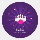 Bowling verjaardagsfeestje roze Paarse sterren gun Ronde Sticker (Voorkant)