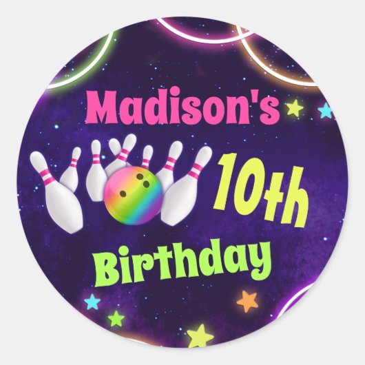 Bowling Verjaardagsfeestje Stickers Rond of Vierka (Voorkant)