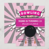 Bowling verjaardagsfeestje Tenpin Meisjes Roze Uit Kaart (Voorkant / Achterkant)