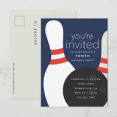 Bowling Verjaardagsfeestje Uitnodiging Briefkaart (Voorkant / Achterkant)