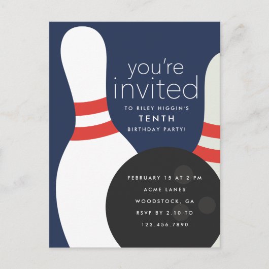 Bowling Verjaardagsfeestje Uitnodiging Briefkaart (Voorkant)