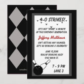 Bowling Verjaardagsfeestje Zwart Grijs Leeftijd aa Kaart (Voorkant / Achterkant)