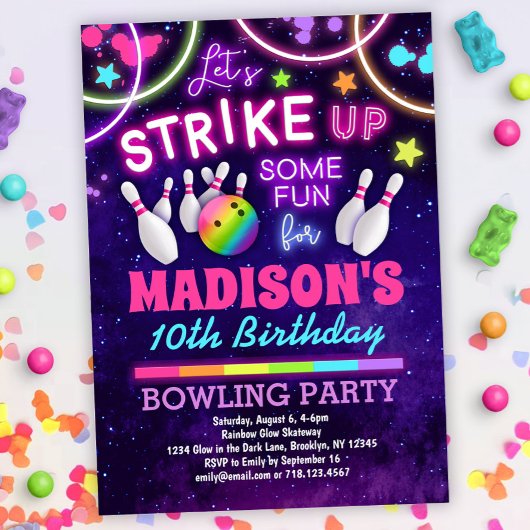 Bowling Verjaardagsfeestuitnodiging voor meisjes Kaart