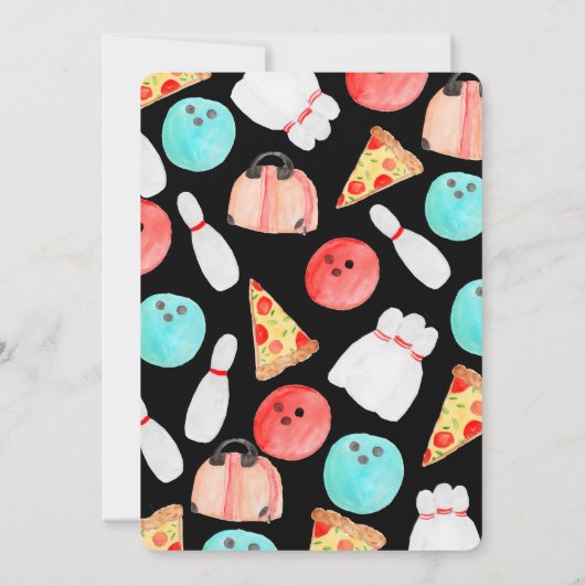 Bowling verjaardagsfeestuitnodiging zwart uitnodig kaart (Achterkant)