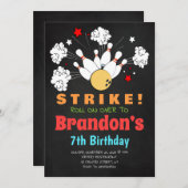 Bowling verjaardagsfeestuitnodiging zwarte jongen kaart (Voorkant / Achterkant)