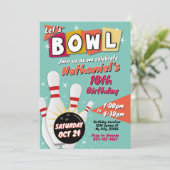 Bowling verjaardagsuitnodiging Retro Kaart (Staand voorkant)
